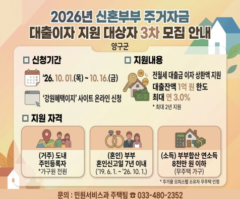 [크기변환]배너게시물_신혼부부 주거자금 대출이자 지원사업 3차 모집 안내